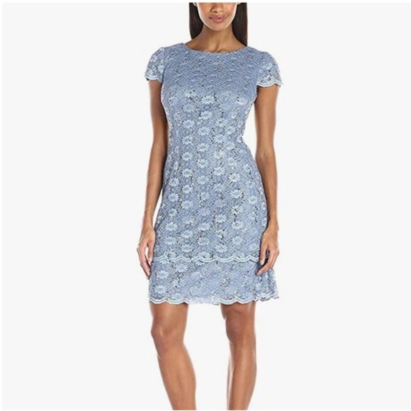 NEW Alex Evenings Lace Sequins Cap Sleeve Blue Cocktail Dress Size 6 - Picture 2 of 11